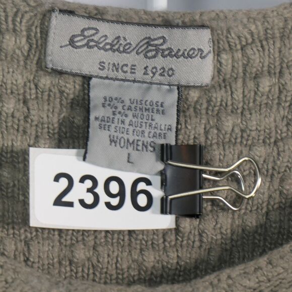 Eddie Bauer Knit Sweater Women Large Green Wool Cashmere Blend Cropped Soft Cozy - Picture 5 of 12